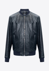 Dolce & Gabbana Zip-Up Leather Bomber Jacket Navy G9ASZL HULS1-B0665