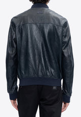 Dolce & Gabbana Zip-Up Leather Bomber Jacket Navy G9ASZL HULS1-B0665