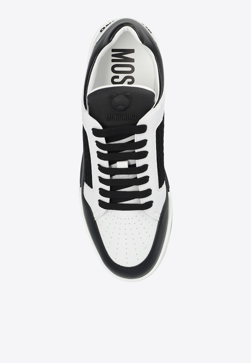 Moschino Logo Paneled Leather Sneakers Black MB15874G1I GX1-00A