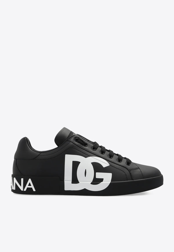 Dolce & Gabbana Portofino DG Logo Leather Sneakers Black CS1772 AC330-8B956