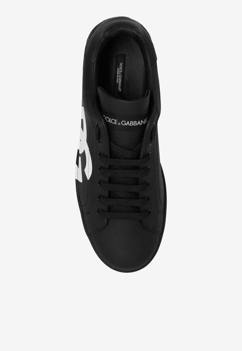 Dolce & Gabbana Portofino DG Logo Leather Sneakers Black CS1772 AC330-8B956