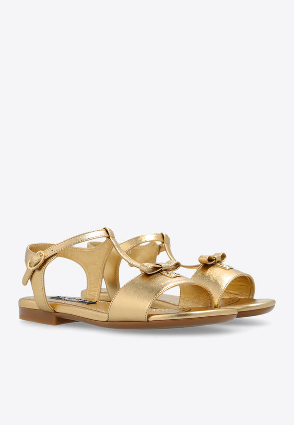Dolce & Gabbana Kids Girls Logo Plaque Foiled Leather Sandals Gold D11155 A5439-87601