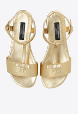 Dolce & Gabbana Kids Girls Logo Plaque Foiled Leather Sandals Gold D11155 A5439-87601
