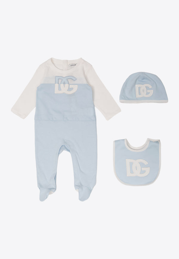 Dolce & Gabbana Kids Babies DG Logo Onesie Gift Set - Set of 3 Blue L1JO7I G7L5M-S9000