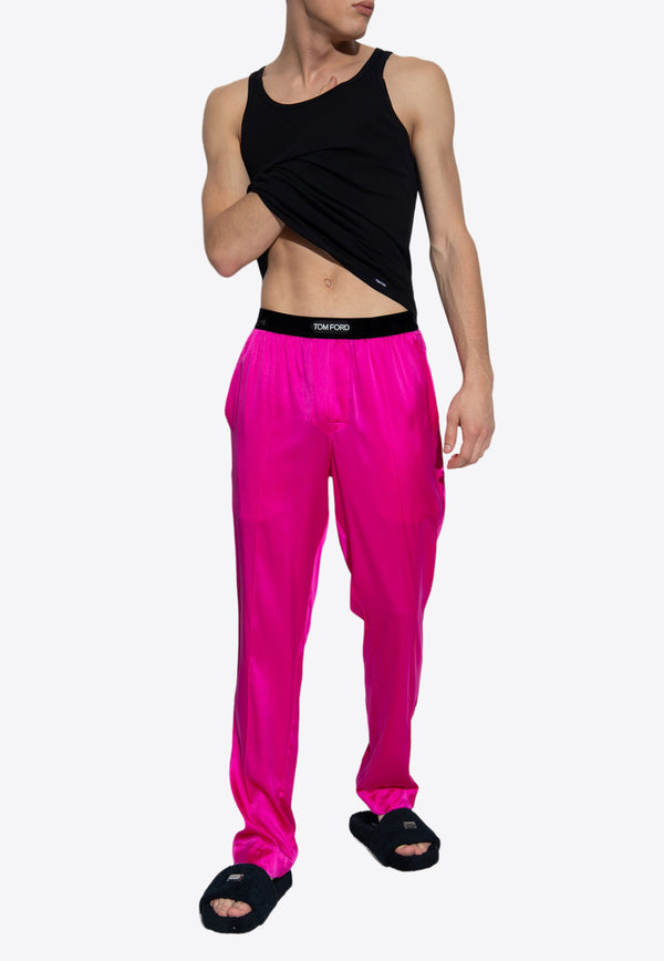 Tom Ford Logo-Waistband Stretch Silk Pajama Pants Pink T4H201010 0-672