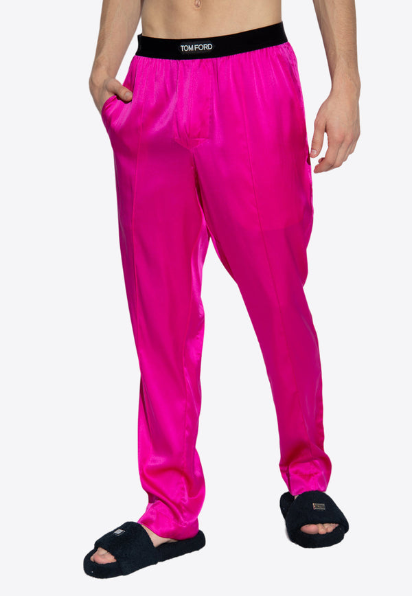 Tom Ford Logo-Waistband Stretch Silk Pajama Pants Pink T4H201010 0-672