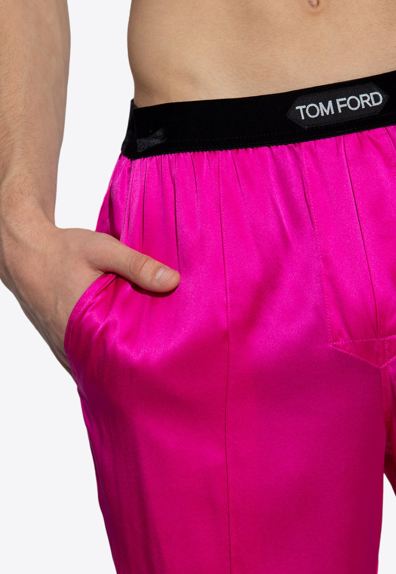 Tom Ford Logo-Waistband Stretch Silk Pajama Pants Pink T4H201010 0-672