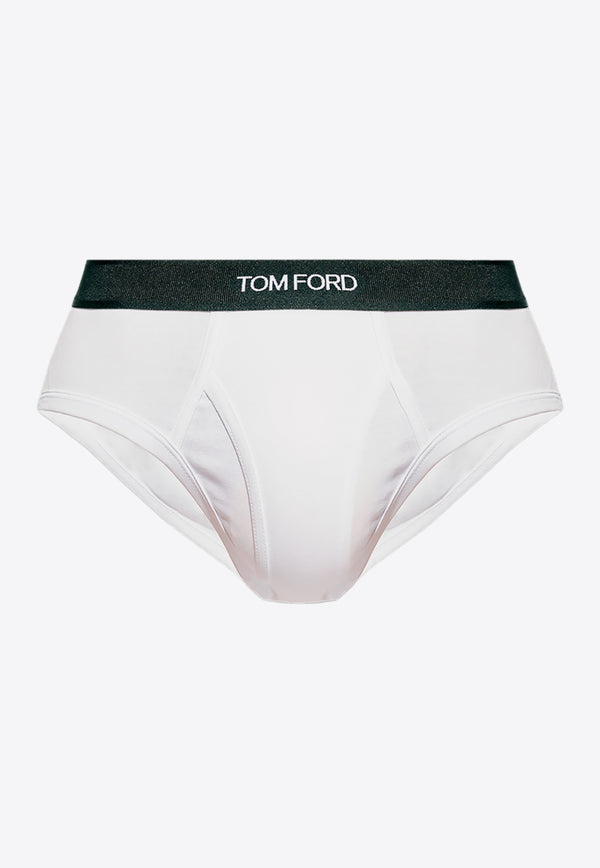 Tom Ford Logo Jacquard Stretch Briefs White T4LC11040 0-100