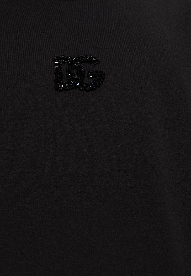 Dolce & Gabbana Rhinestone Logo T-shirt Black G8PN9Z G7K1P-N0000