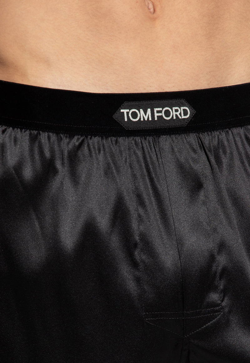 Tom Ford Logo Jacquard Silk Boxers Black T4LE41010 0-002