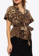 Dolce & Gabbana Leopard Print Belted Silk Shirt Brown F5G67T FSAXY-HY13M
