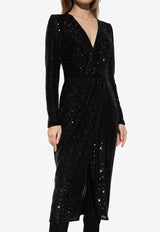Dolce & Gabbana V-neck Sequined Midi Dress Black F6DHFT FLUBW-N0000
