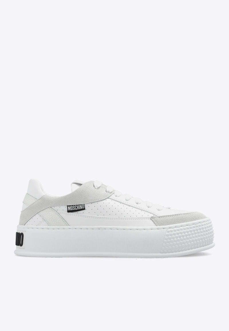 Moschino Logo-Embossed Leather Sneakers White MA15394G1I MFE-10A