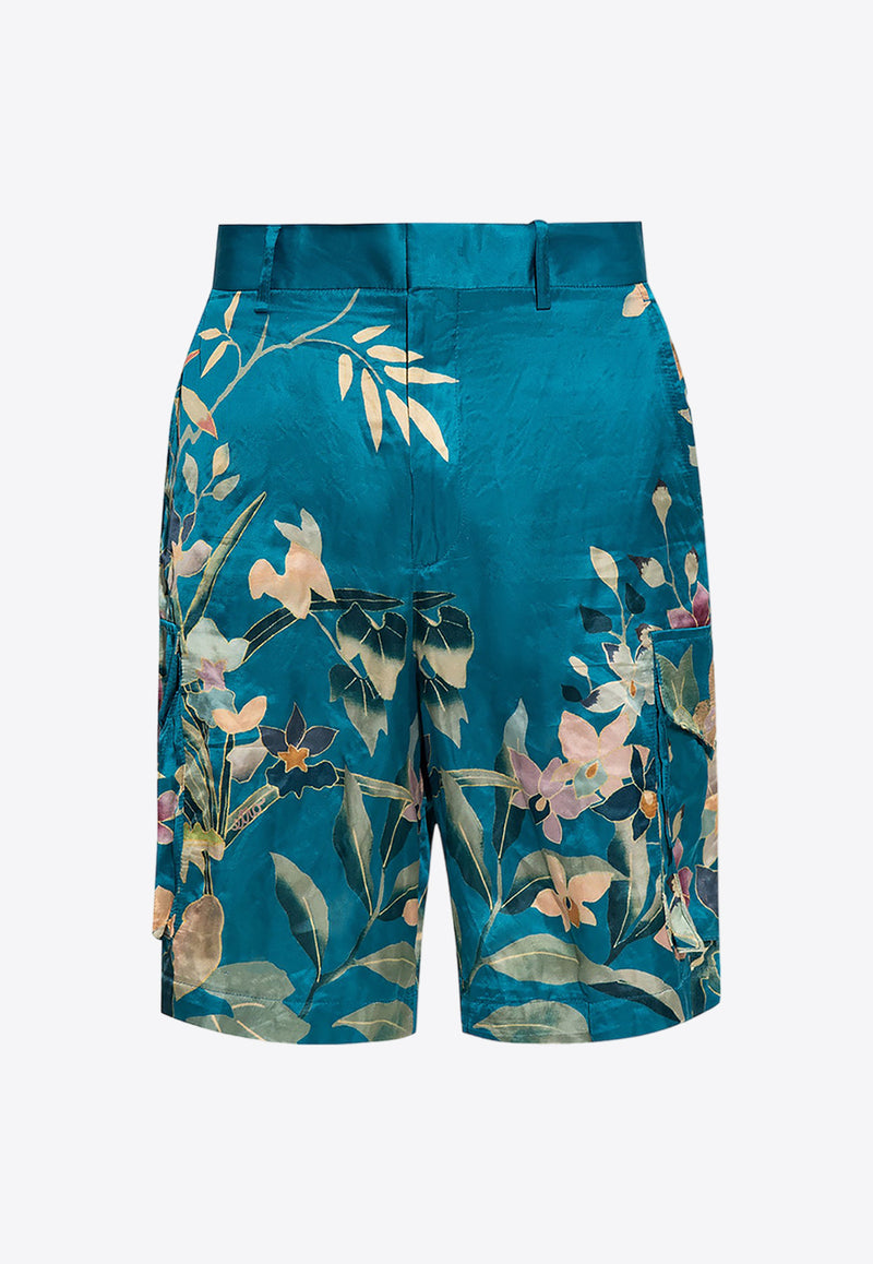Etro Floral Print Satin Shorts Blue U1W785 4119-250