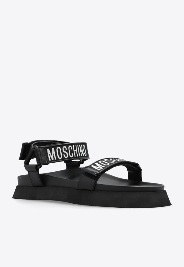 Moschino Logo-Tape Flat Sandals Black MB16024G1I GP0-000