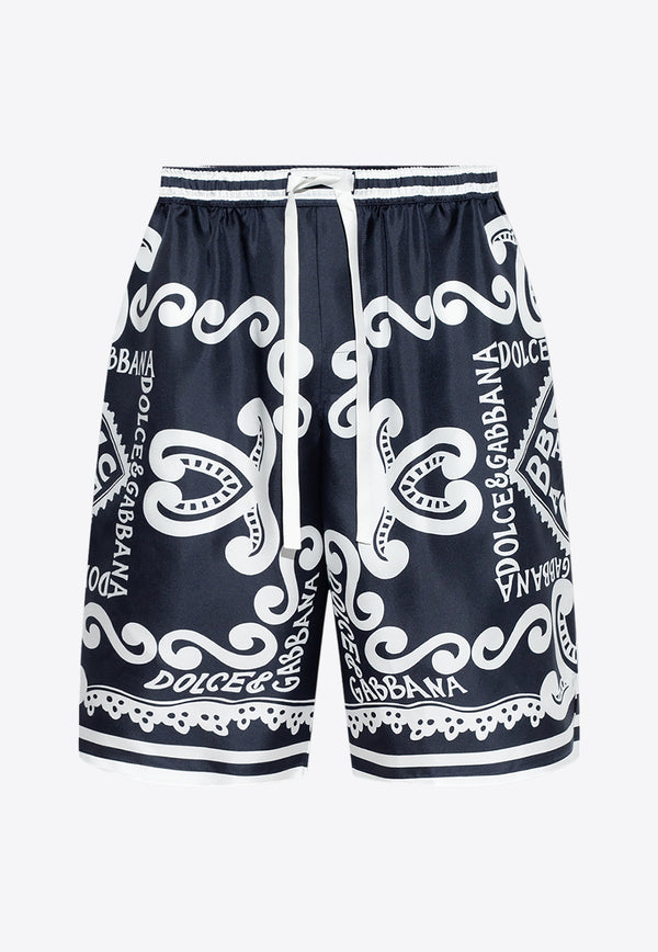 Dolce & Gabbana Marina Print Silk Bermuda Shorts Blue GV37AT HI1QD-HB4XR