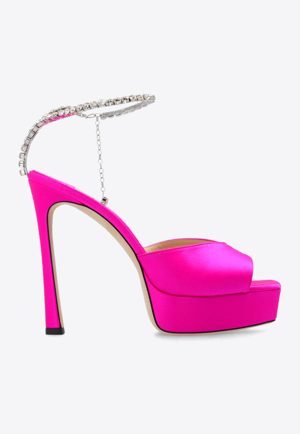 Jimmy Choo Saeda 125 Satin Platform Sandals Pink SAEDA SANDAL PF 125 BGH-FUCHSIA CRYSTAL HONEY