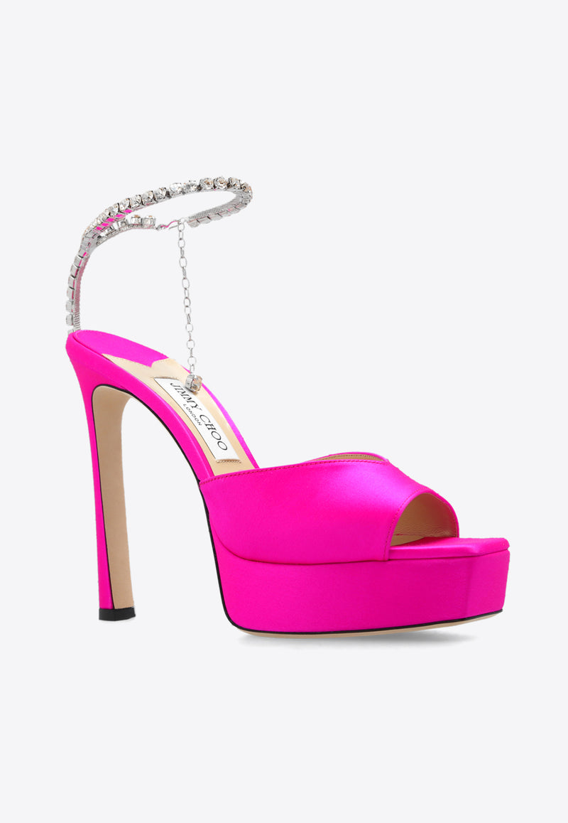 Jimmy Choo Saeda 125 Satin Platform Sandals Pink SAEDA SANDAL PF 125 BGH-FUCHSIA CRYSTAL HONEY