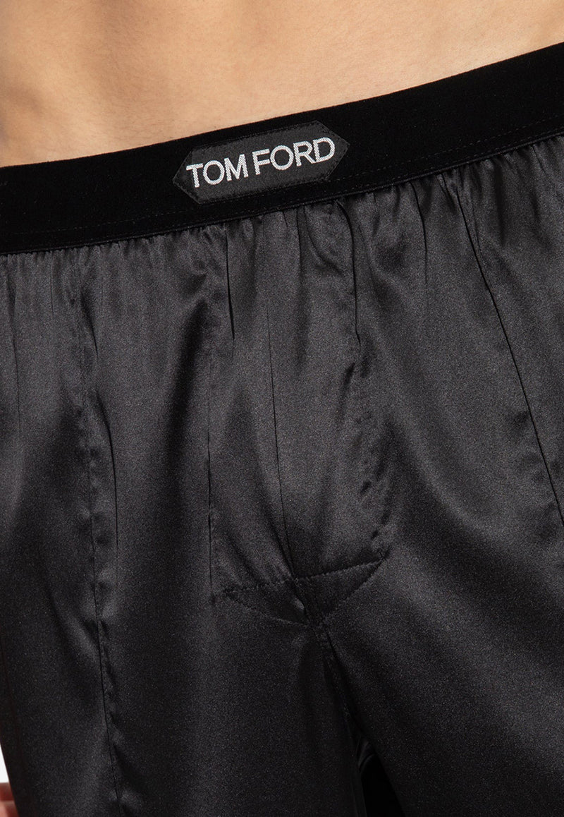 Tom Ford Logo-Waistband Stretch Silk Pajama Pants Black T4H201010 0-002
