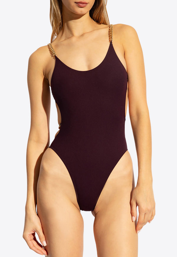 Stella McCartney Falabella Chain Link One-Piece Swimsuit Burgundy S7BG11990 0-601