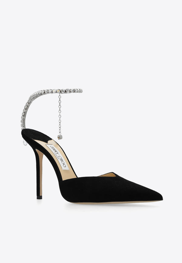 Jimmy Choo Saeda 100 Suede Pumps Black SAEDA 100 EWA-BLACK CRYSTAL