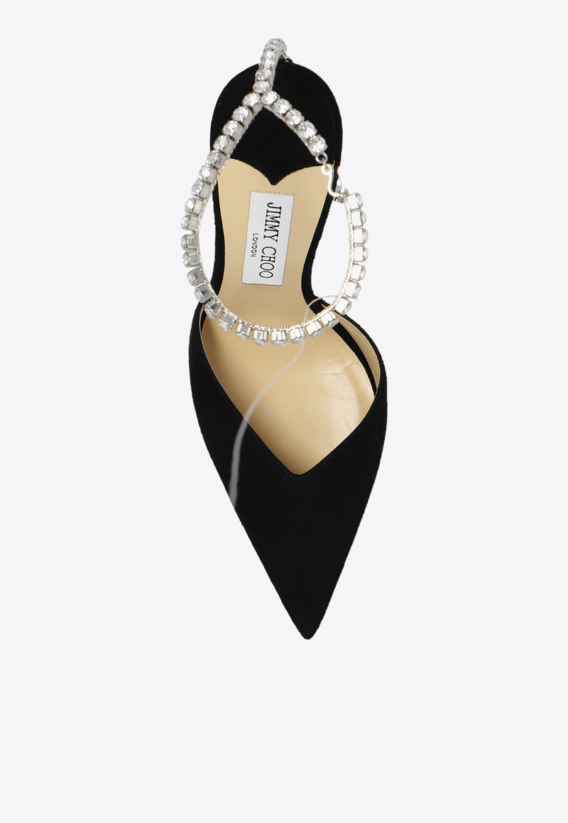 Jimmy Choo Saeda 100 Suede Pumps Black SAEDA 100 EWA-BLACK CRYSTAL