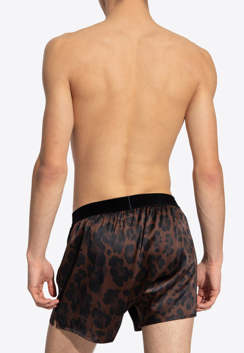 Tom Ford Leopard Print Silk Boxers Brown T4LE41020 0-208