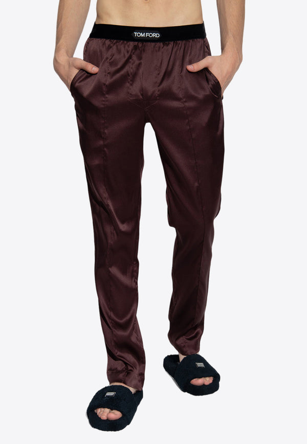 Tom Ford Logo-Waistband Stretch Silk Pajama Pants Brown T4H201010 0-219