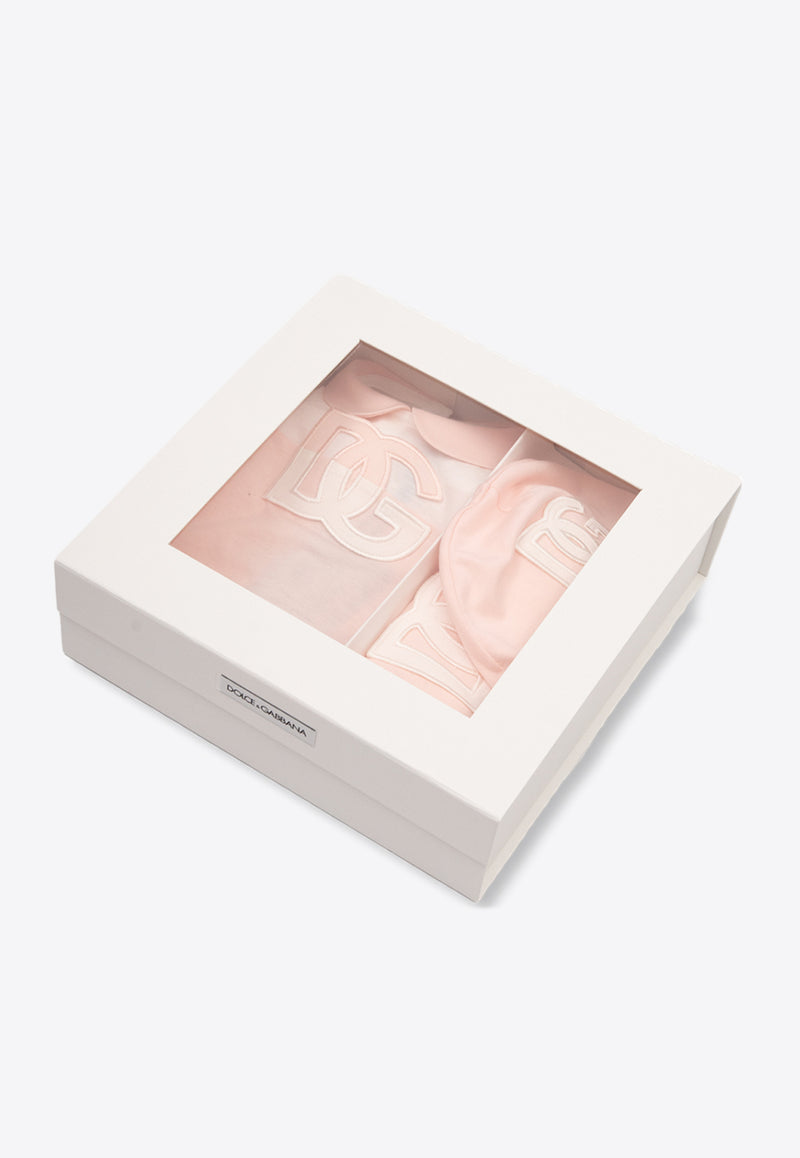 Dolce & Gabbana Kids Babies DG Logo Onesie Gift Set - Set of 3 Pink L2JO2E G7L5L-S9000