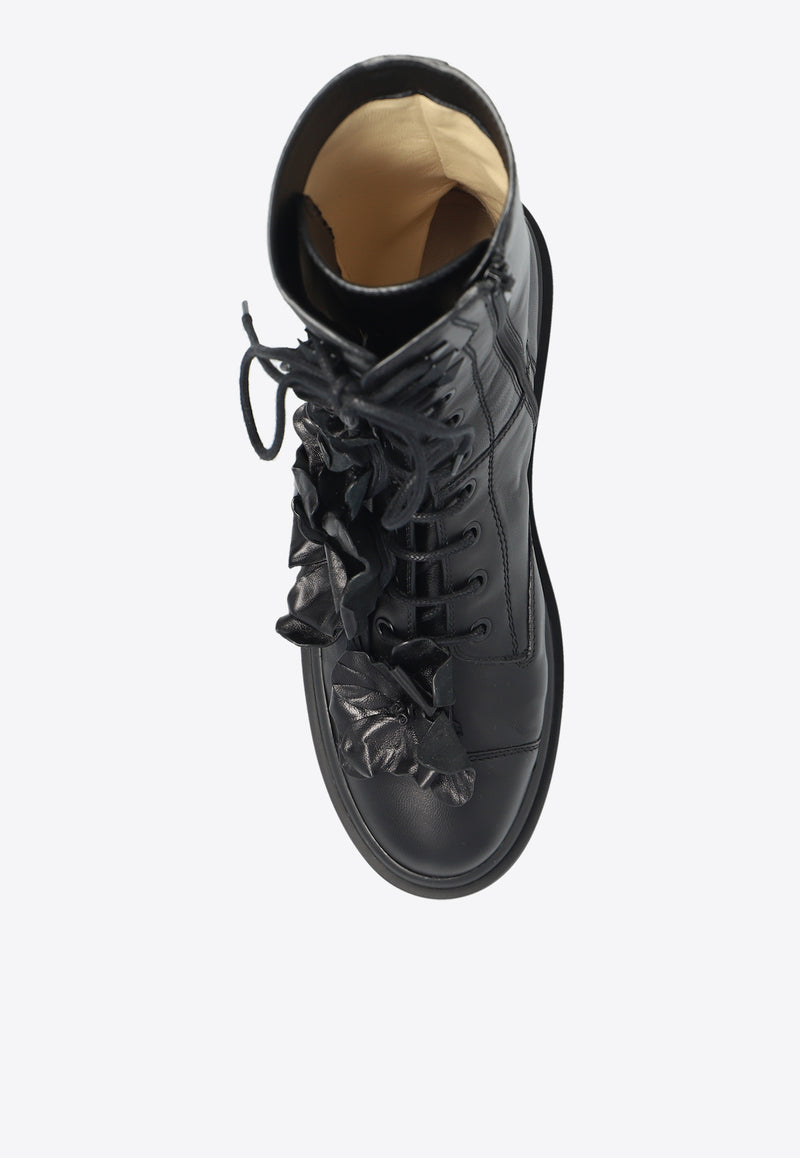 Jimmy Choo Nari Floral Appliqué Ankle Boots Black NARI FLOWERS FLAT BGW-BLACK