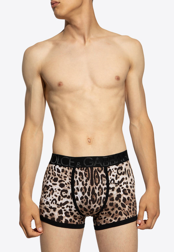 Dolce & Gabbana Leopard Print Stretch Boxers Brown M4D19J ONO03-HA93M
