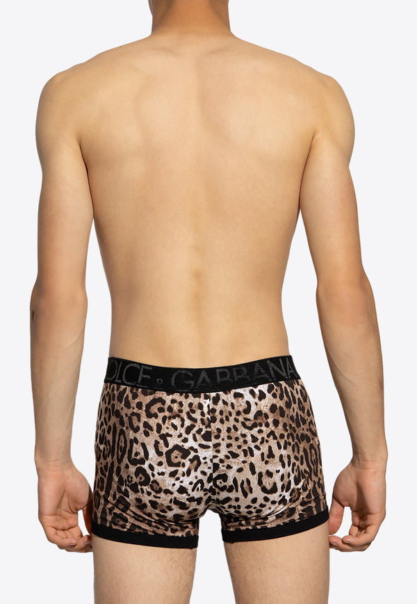 Dolce & Gabbana Leopard Print Stretch Boxers Brown M4D19J ONO03-HA93M