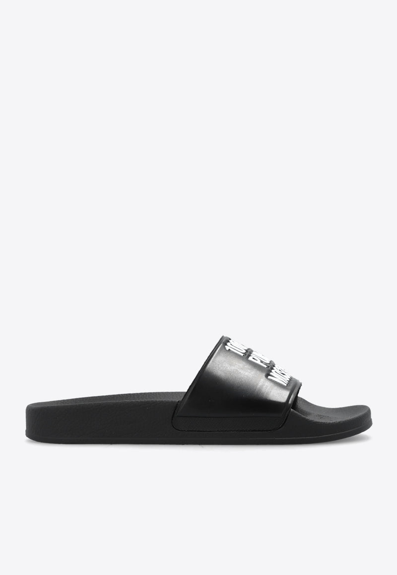 Moschino Logo Embossed Rubber Slides Black MB28292G0I G18-000