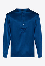 Tom Ford Henley Long-Sleeved Silk Pajama Top Blue T4H161010 0-428