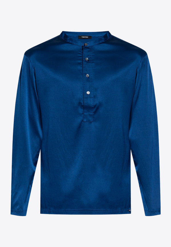 Tom Ford Henley Long-Sleeved Silk Pajama Top Blue T4H161010 0-428