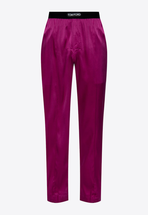 Tom Ford Logo-Waistband Stretch Silk Pajama Pants Pink T4H201010 0-676