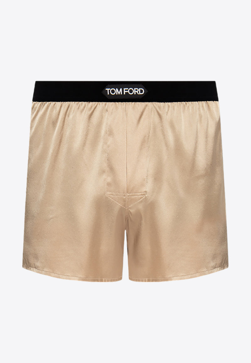 Tom Ford Logo Jacquard Silk Boxers Beige T4LE41010 0-252