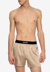 Tom Ford Logo Jacquard Silk Boxers Beige T4LE41010 0-252