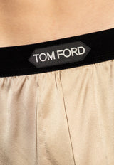 Tom Ford Logo Jacquard Silk Boxers Beige T4LE41010 0-252