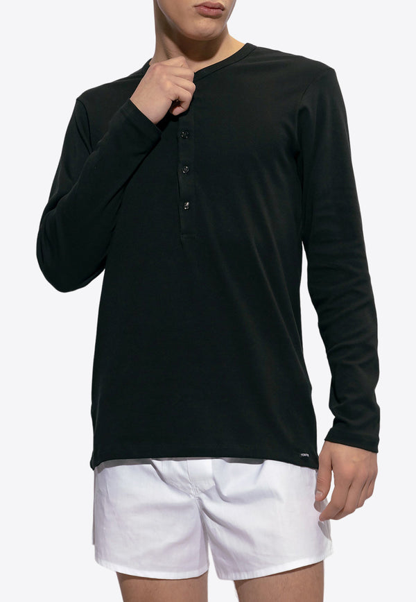 Tom Ford Henley Long-Sleeved Pajama Top Black T4M151040 0-002