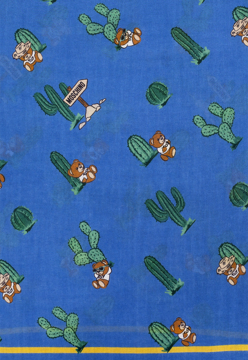 Moschino Cactus Print Rectangular Scarf Blue 03321 M3068-003