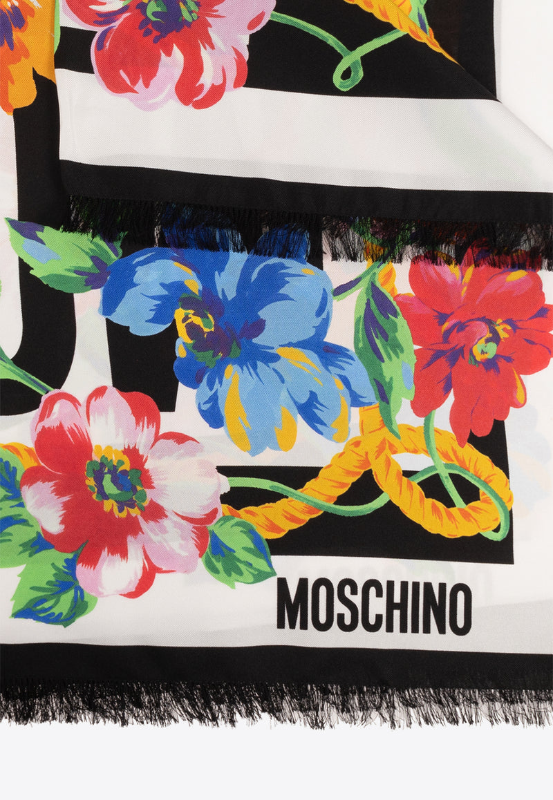 Moschino Floral Print Silk Scarf Black 03598 M3049-003
