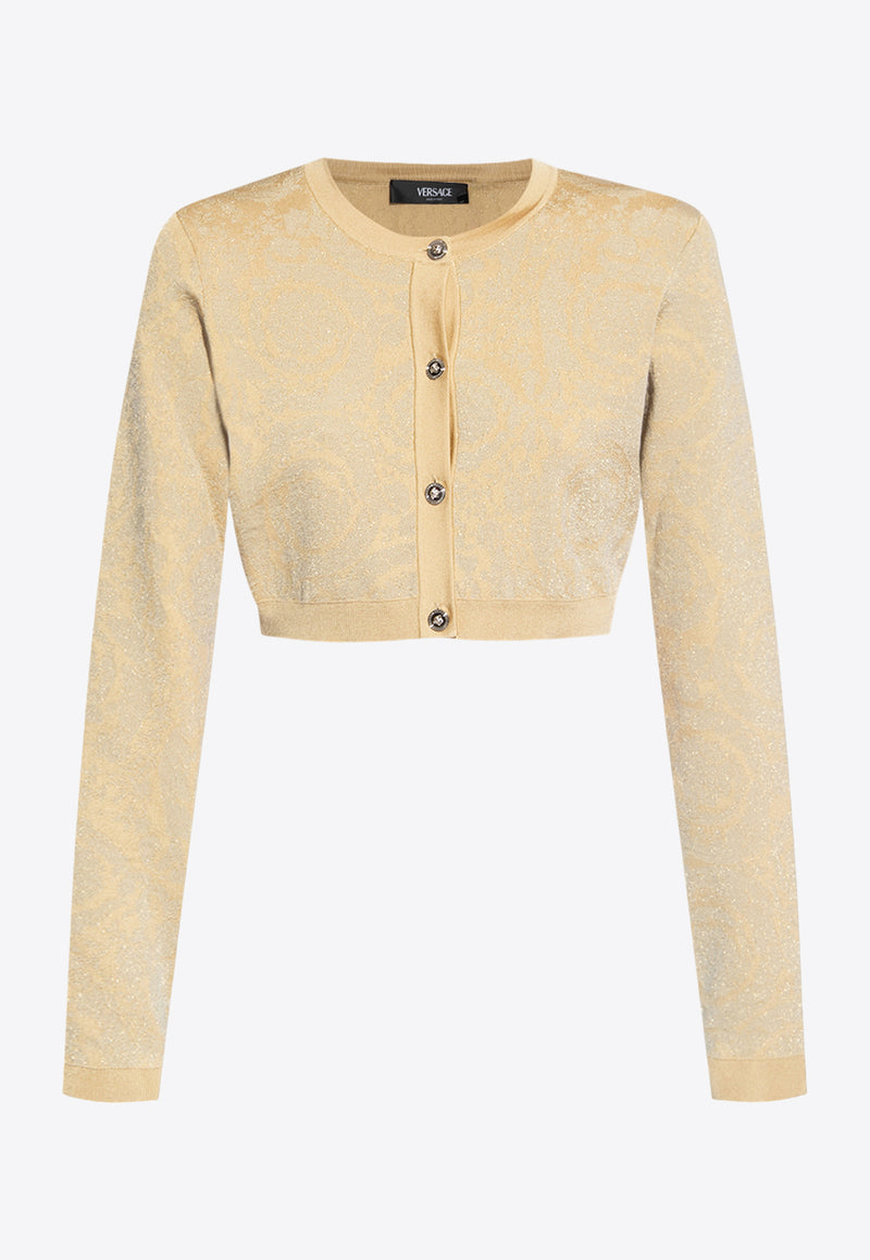 Versace Barocco Jacquard Lurex Cropped Cardigan Beige 1011020 1A10004 1KD70