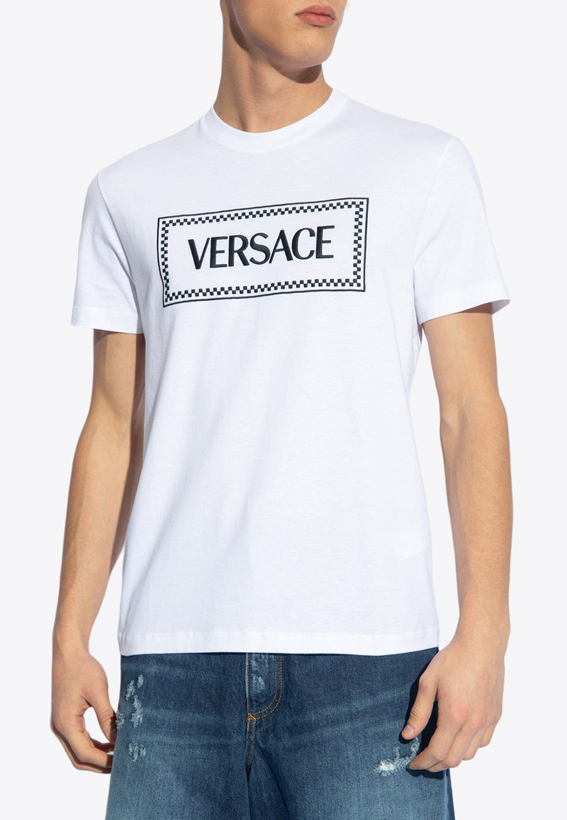Versace Logo-Embroidered Crewneck T-shirt 1011694 1A08584-1W000