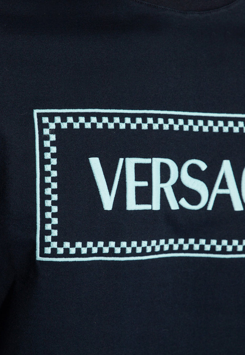 Versace Logo-Embroidered Crewneck T-shirt 1011694 1A08584-1UI20