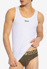 Versace Logo Embroidered Sleeveless T-shirt White 1013125 1A09410-1W000