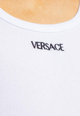 Versace Logo Embroidered Sleeveless T-shirt White 1013125 1A09410-1W000