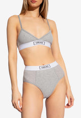Versace Logo Waistband Ribbed Bralette Gray 1013503 1A09551-1E130
