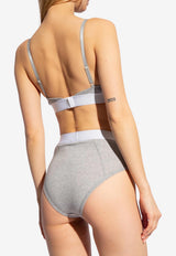 Versace Logo Waistband Ribbed Bralette Gray 1013503 1A09551-1E130