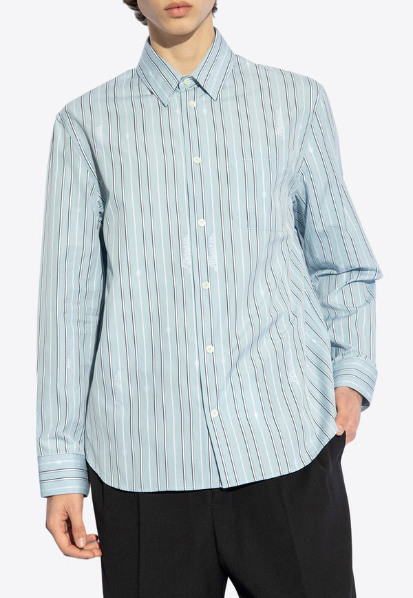 Versace Striped Long-Sleeved Shirt Blue 1013878 1A09759-1VD50